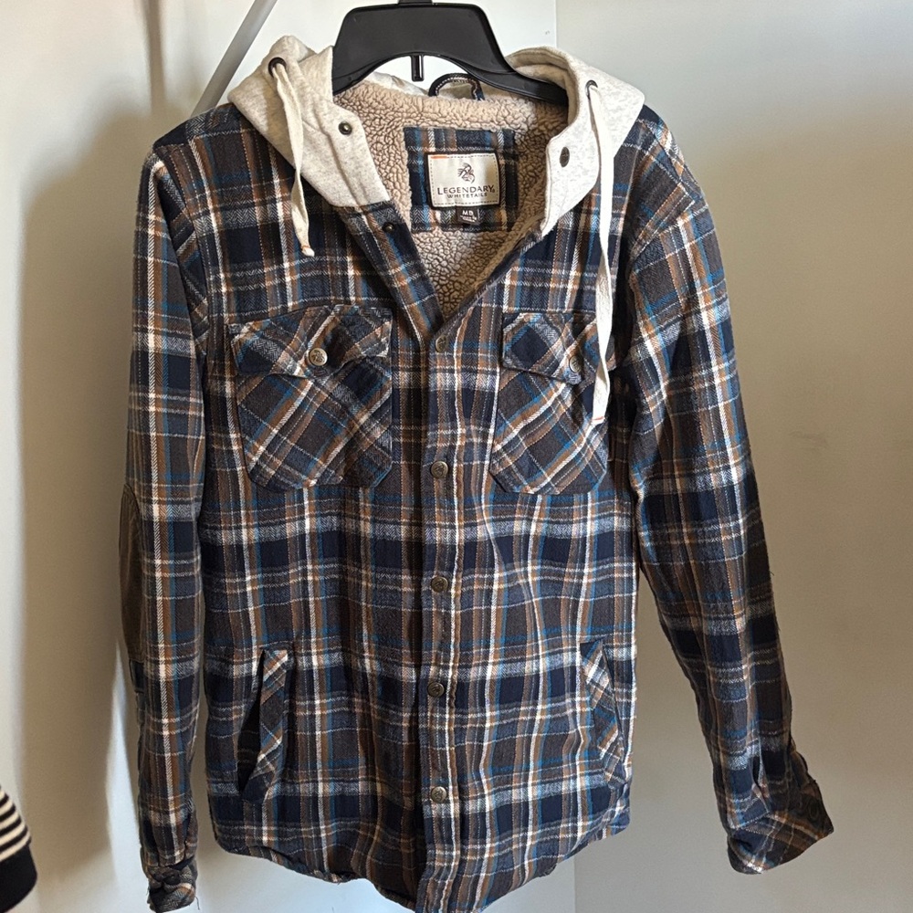Legendary Whitetails Men's Blue and Brown Plaid Shirt Jacket